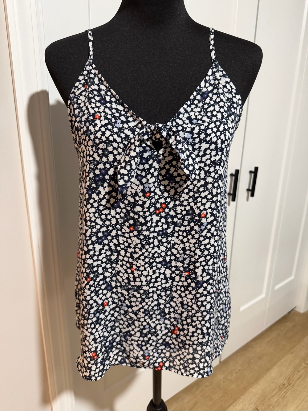 LOFT Navy Floral Tie-Front Cami Top